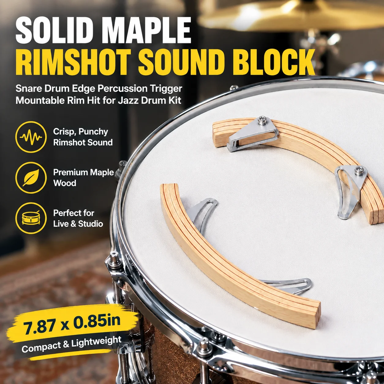 Solid Maple Rimshot Sound Block Snare Drum Edge Percussion Trigger Mountable Rim Hit for Jazz Drum Kit