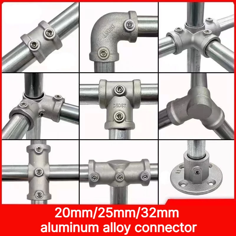 20mm 25mm 32mm Aluminum alloy Connector Elbow Tee Base Flat Three-dimensional Fitting Connection Fastener Steel Tube Shelf Parts