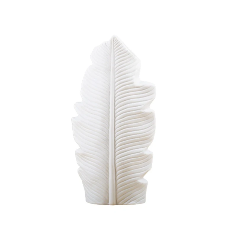 

Feather Ceramic Vase Leaf Shape Flower Pot Balcony Office Ornament Bedroom Living Room Desktop Home Decoration White