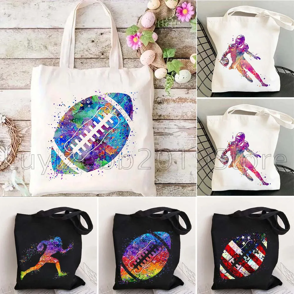 لاعب كرة القدم الأمريكية المائية الرياضة الهدايا المرأة قماش حقيبة كتف حقيبة يد Harajuku للمتسوقين أكياس التسوق القابلة لإعادة الاستخدام