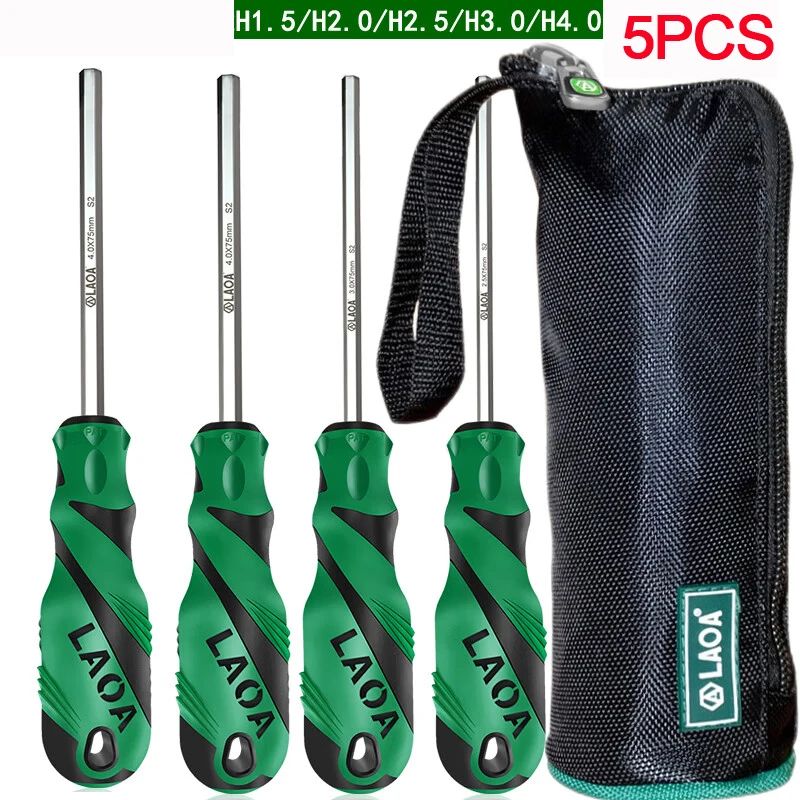 LAOA 1pc Ball Head Hex Screwdriver Flat Head Screw Driver with Magnetism Screwdrivers S2 58HRC Alloy Steel Anti-slip Handle