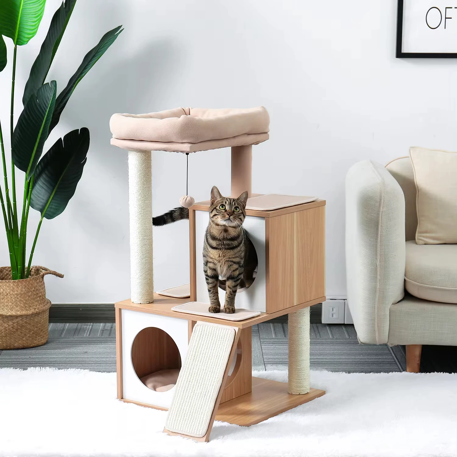 

Cat Tree 35 Inches Wooden Cat Tower with Double Condos, Spacious Perch, Fully Wrapped Scratching Sisal Posts