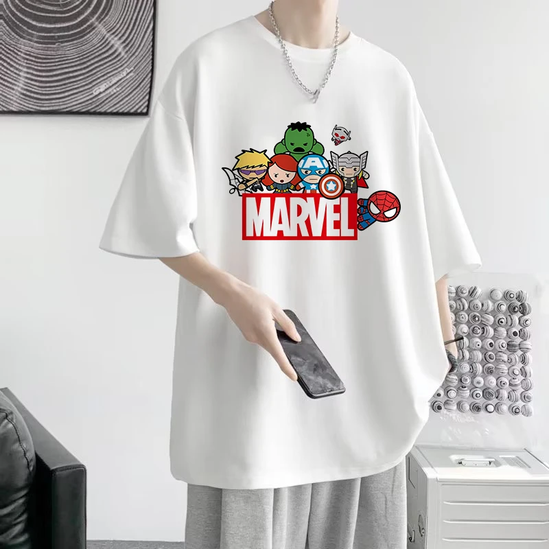 Marvel Men T-shirt The Avengers Kawaii Cartoons Casual Clothes Cotton T Shirts Oversized Harajuku Short Sleeve Couple Streetwear