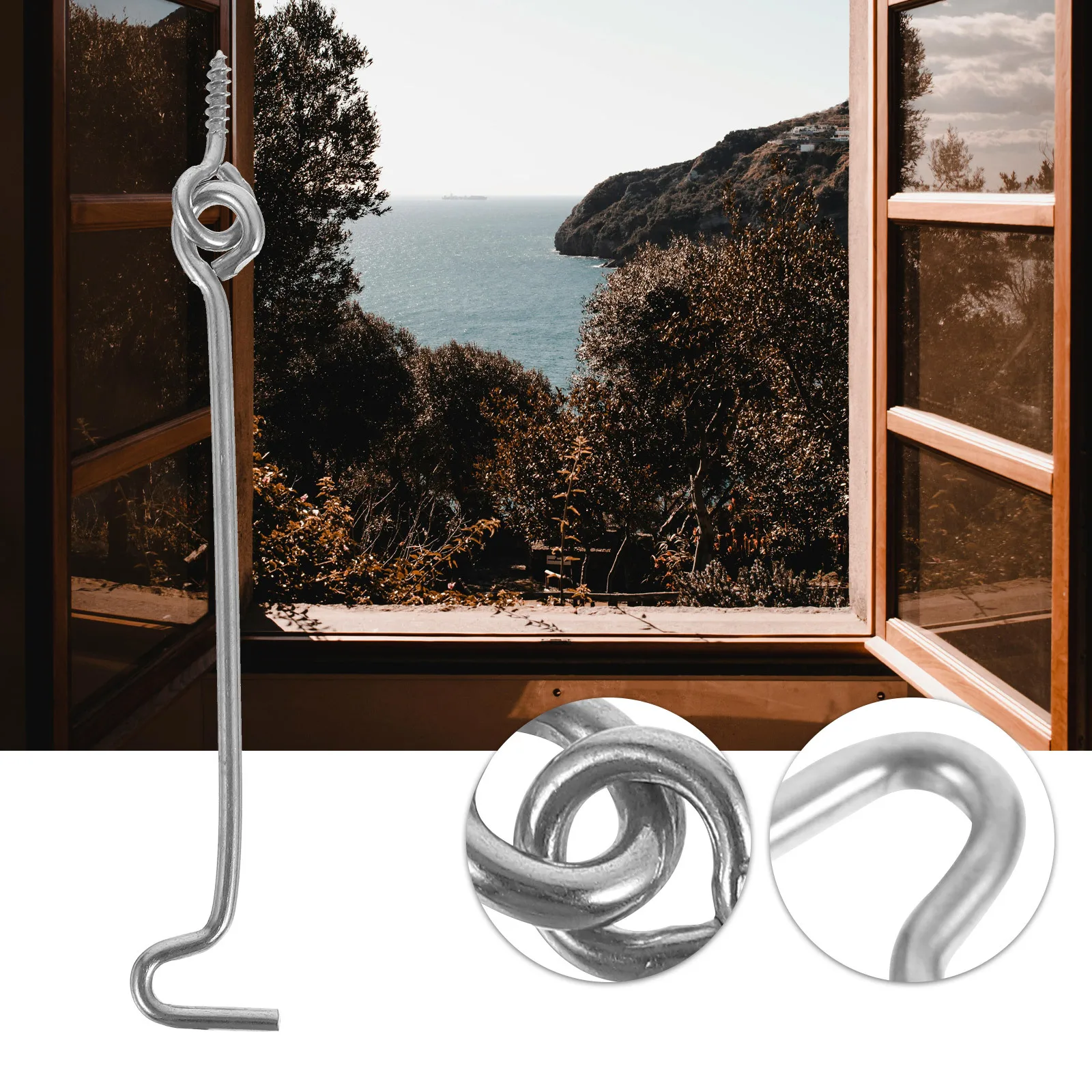 

20Sets Stainless Steel Cabin Hook Window Latch Durable Wind-Proof Easy Install Door Hook Support Rod Stability Lock