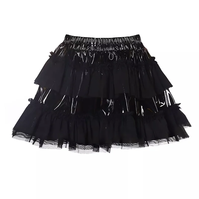 Women's Gothic Subculture Black Mesh Mini Skirt Summer Y2K Vintage Slim Fit Layered Skirt Harajuku Punk Grunge Party Skirt New