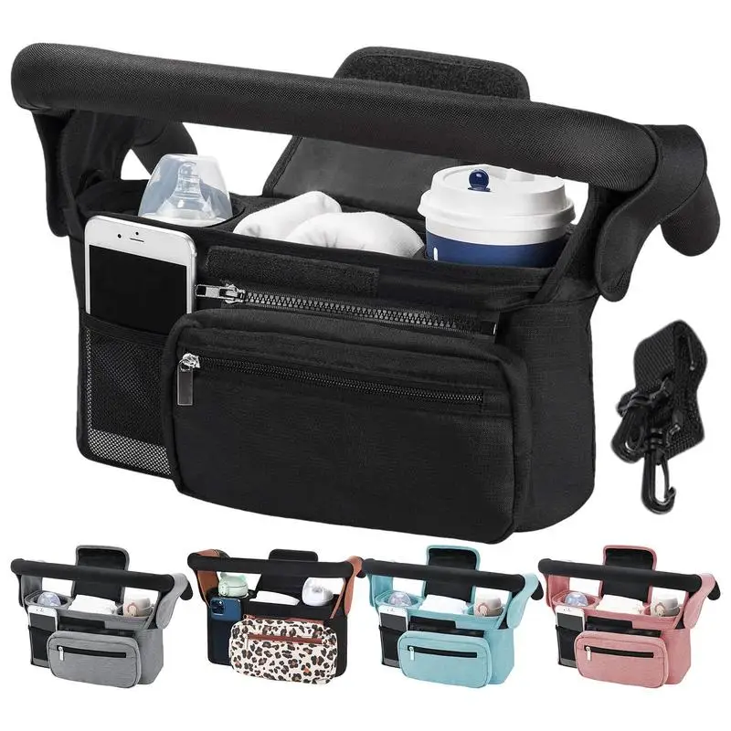 

Stroller Bag Organizer Stroller Accessory Bag Stroller Pouch with Multiple Pockets Adjustable Shoulder Strap Baby Stroller Bag