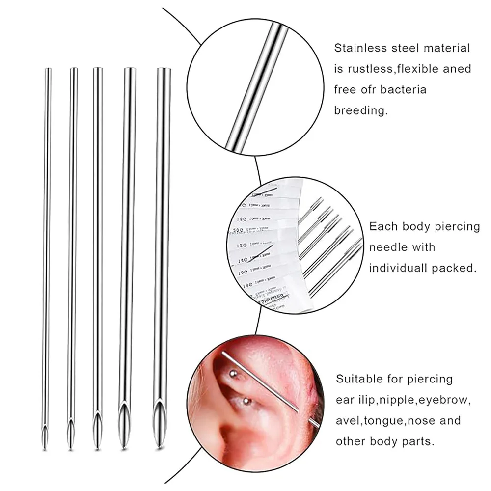 Piercing Needle Clamps Stainless Forceps Clamp Hollow Needle Piercing Kit Mixed Sizes for Ear Belly Tongue Tongue Body Tools