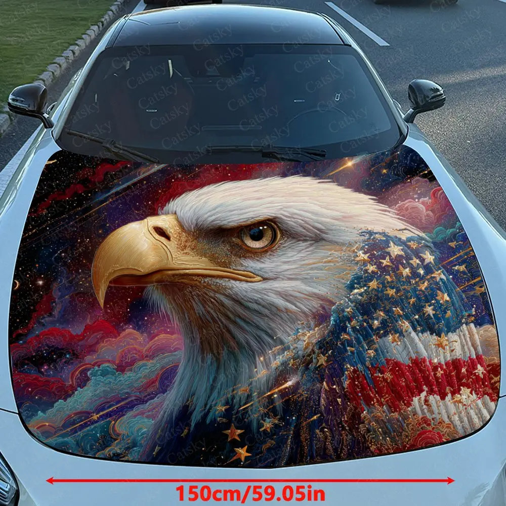 Star Spangled Banner Eagle Car Hood Sticker, Premium Vinyl Sticker For Automotive Exterior Customization, Durable PVC Vinyl Wrap