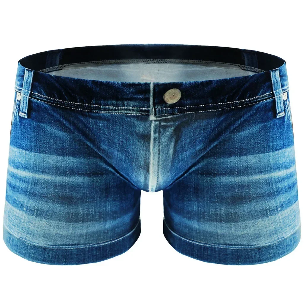 

Men's Underwear Ice Silk 3D Denim Print Erotic Silky Smooth Stretch Fake Jean Boxer Shorts Gays Sexy Bulge Pouch Cow Boy Panties