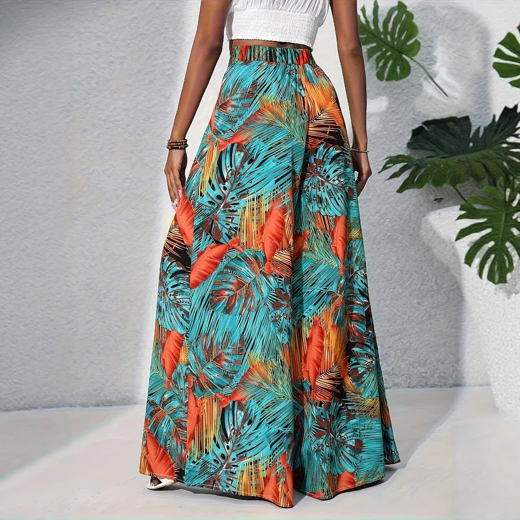 European and American summer women's pants, resort style, new fashion, casual, loose and comfortable, high waist, wide leg pants