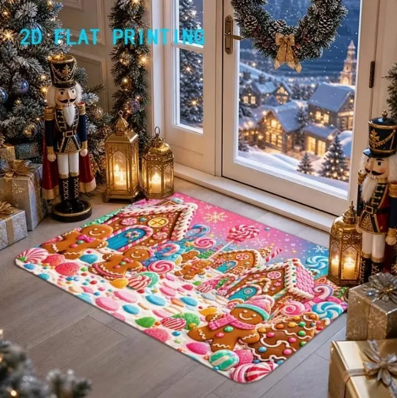 Cool Gingerbread Christmas Doormat Sunglasses Cocoa Pink Base Print Indoor Outdoor Entryway Xmas Holiday Decor Welcome Mat