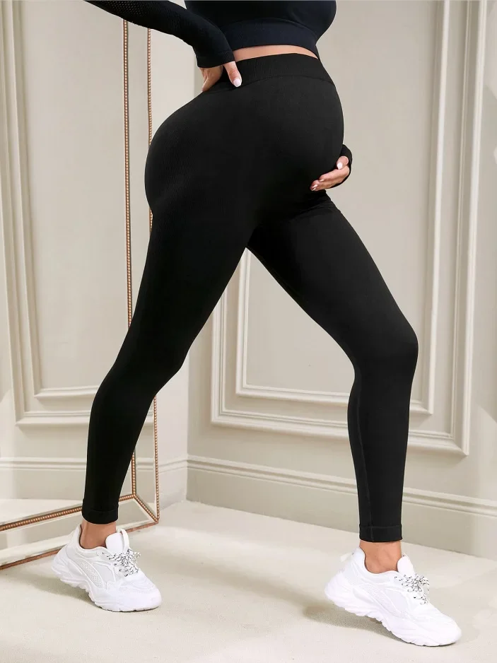 Leggings de maternidade elásticos, cintura alta, barriga, gravidez, ioga, calças fitness para mulheres grávidas, calças de suor absorvente, preto,