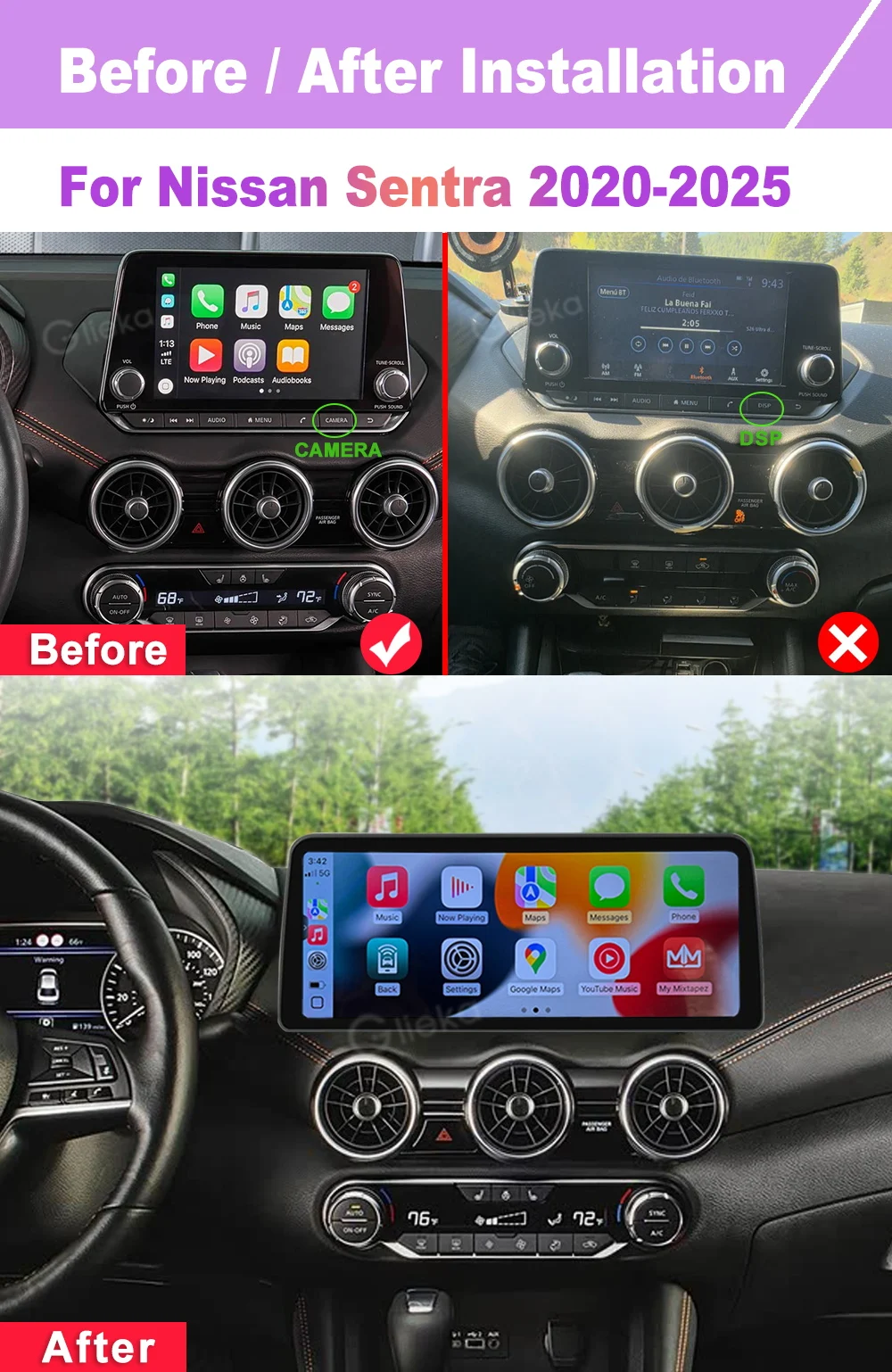 12.3 inch 2K Screen CarPlay Android For Nissan Sentra 2020-2025 Car Multimedia Player Radio GPS WiFi BT Head Unit