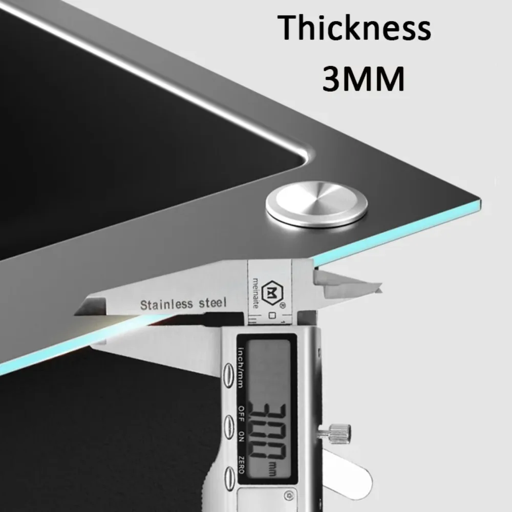 Stainless Steel Black Raindance Waterfall Kitchen Sink Large Single Bowl Wash Basin Sink Undercounter Topmount Faucet Drain