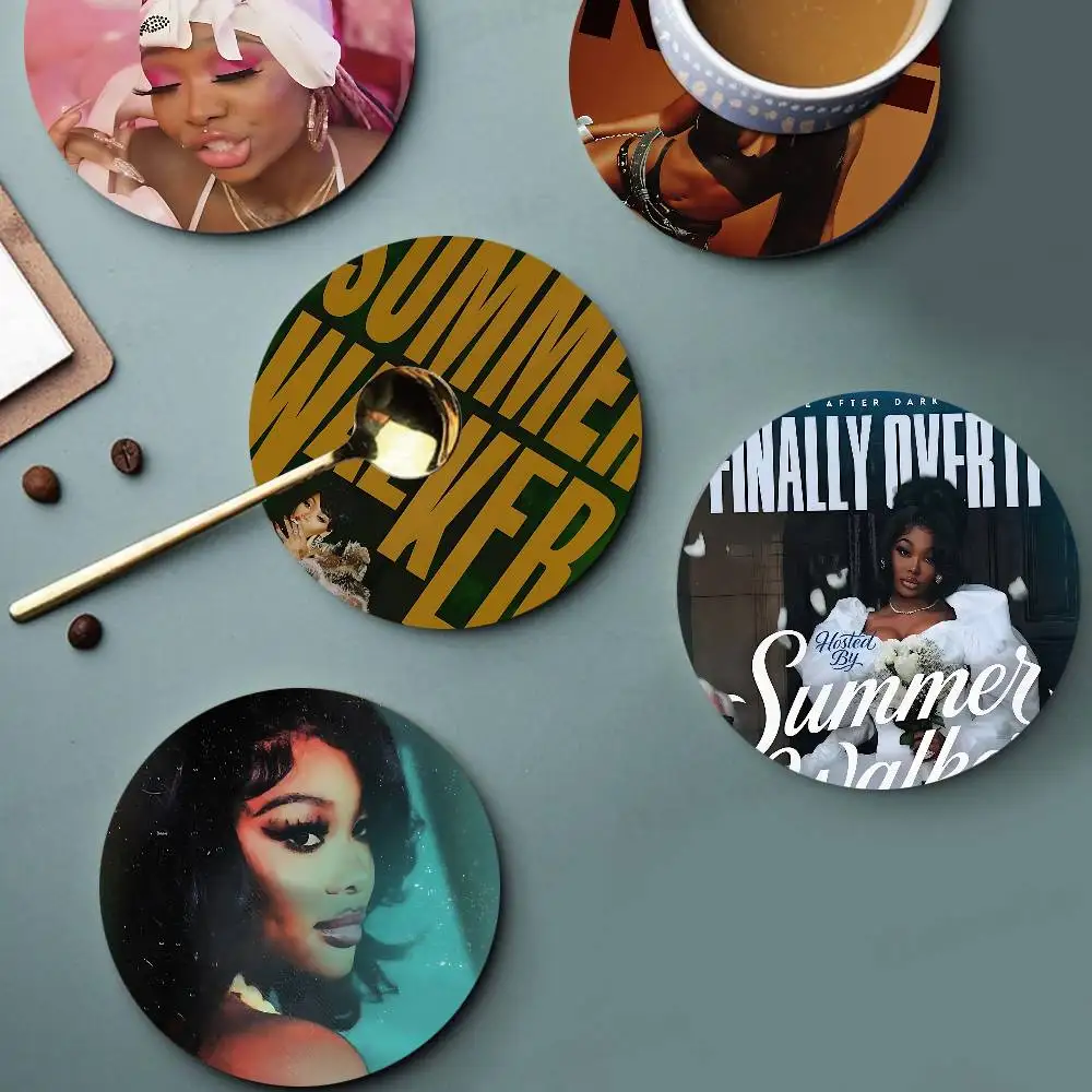 R&B Singer S-Summer Walker pattern art painted wooden anti-slip coasters, suitable for decoration of living room kitchenware