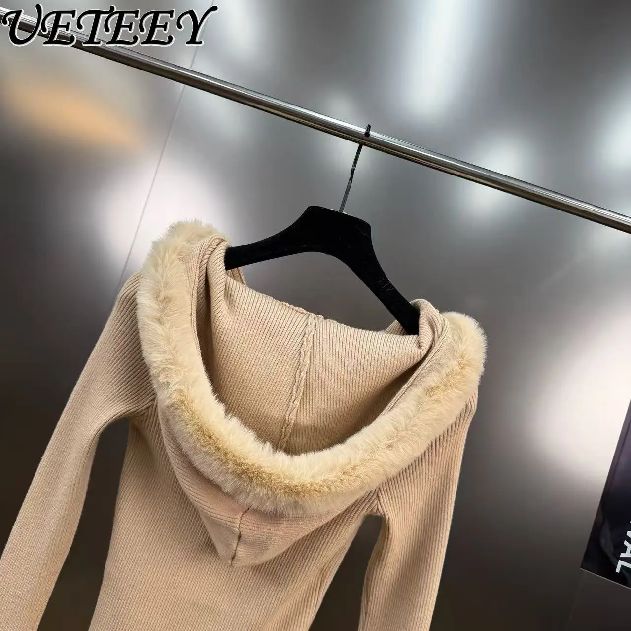 Gola peluda rendas camisola de malha primavera e outono novo macio aconchegante puro desejo estilo fino ajuste design com capuz curto topo pulôver