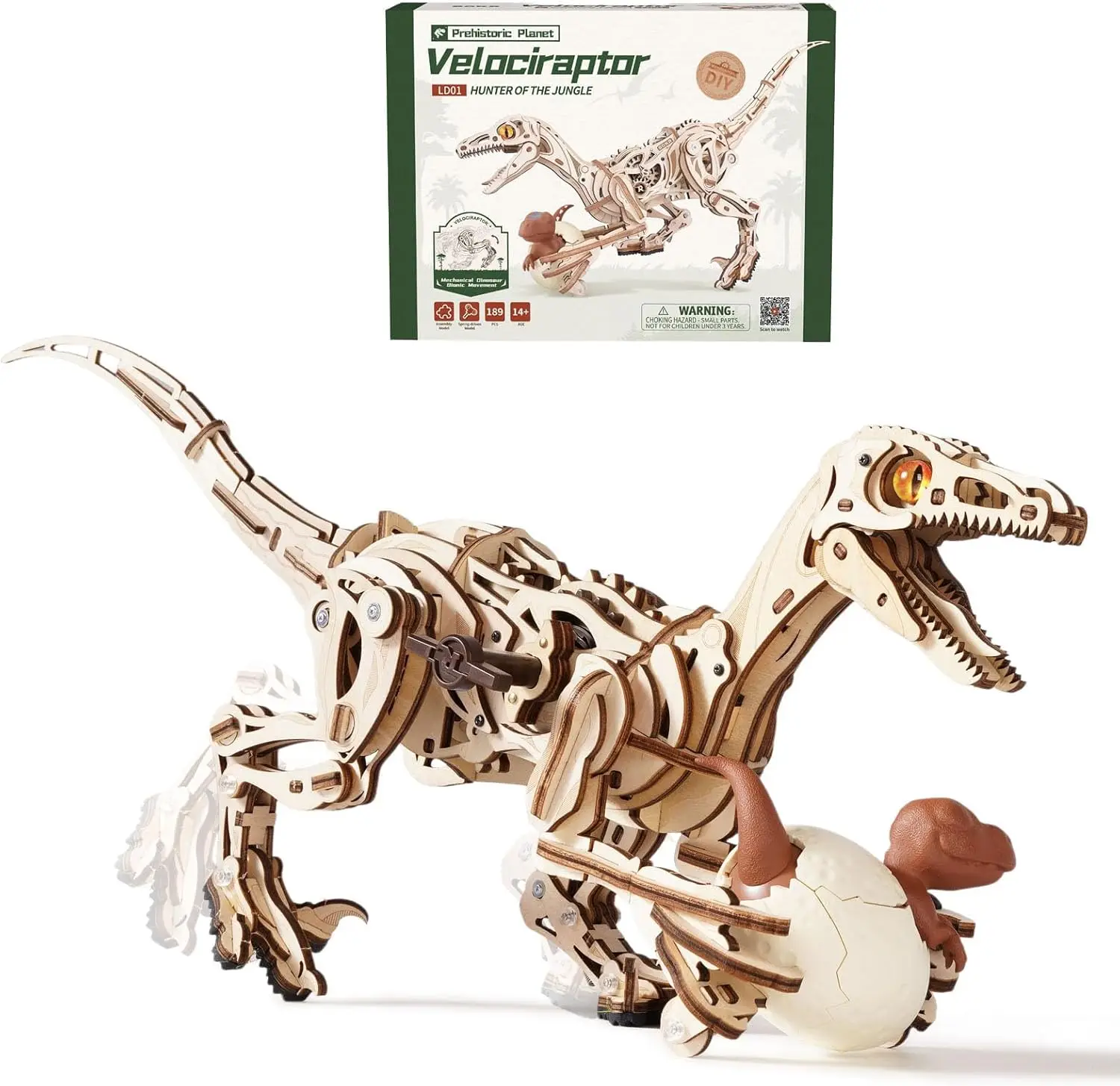 

Robotime 3D Wooden Puzzle Dinosaur Kit DIY Velociraptor Walking Model Mechanical Construction Set STEM Craft Gift for Adults