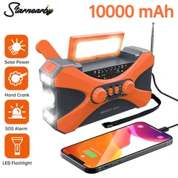 Emergency Flashlight Torch 10000mAh Power Bank Rechargeable Radio Hand Crank Solar USB AM/FM/NOAA Weather Radios Home Outdoors