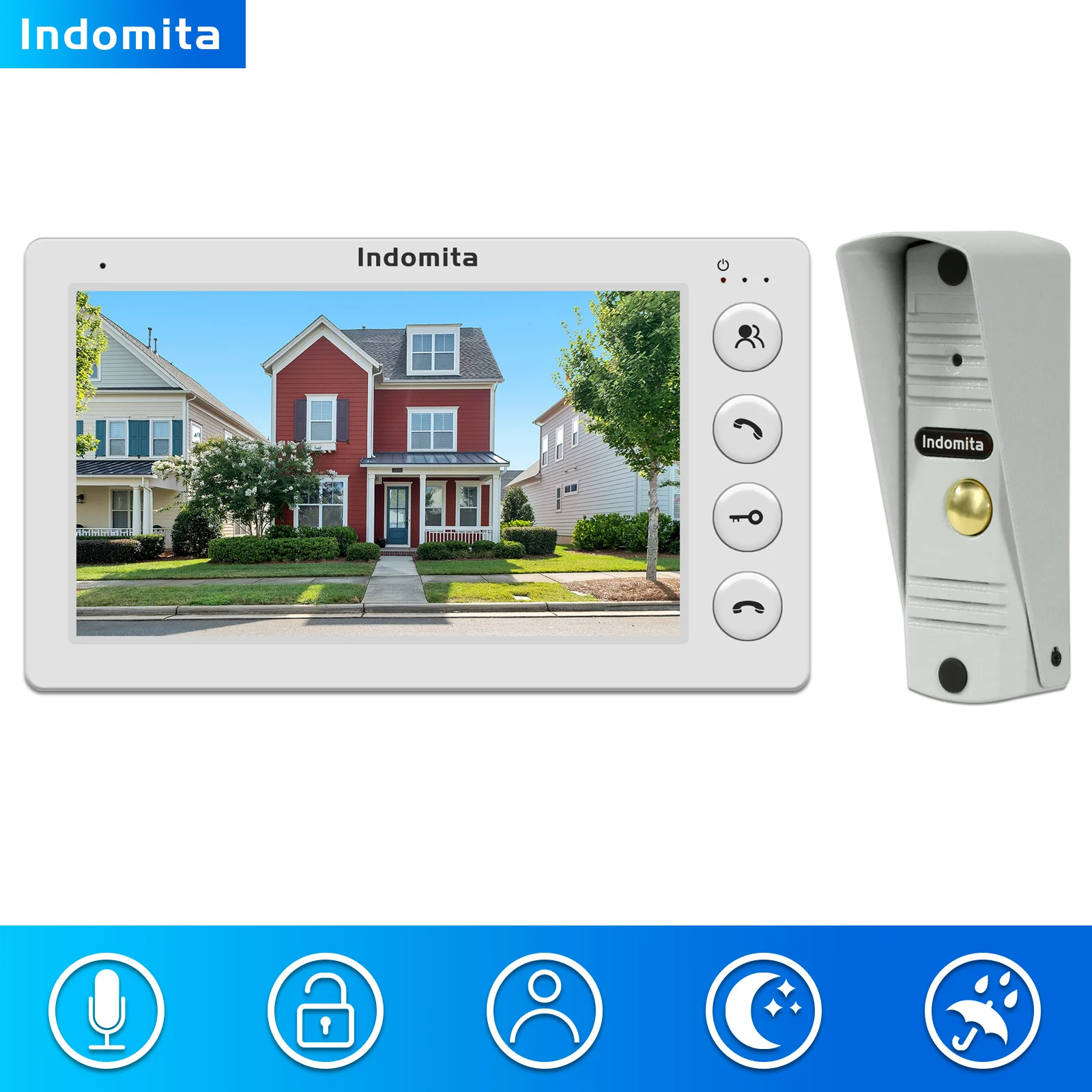 Indomita Video Door Phone for Home,Metal Call Panel Doorbell Wired,Outdoor Waterproof,Night Vision,Support Electric Lock Unlock