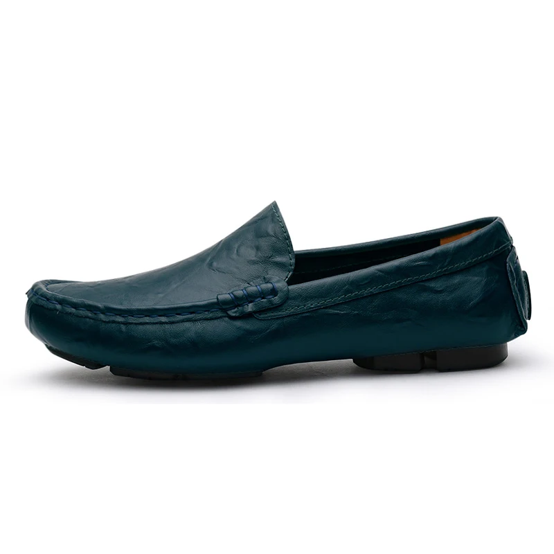 Duży rozmiar 48 49 50. Męskie skórzane buty Casual Slip On Męskie buty do jazdy samochodem Miękkie wygodne Czarny Niebieski Wiosna Lato