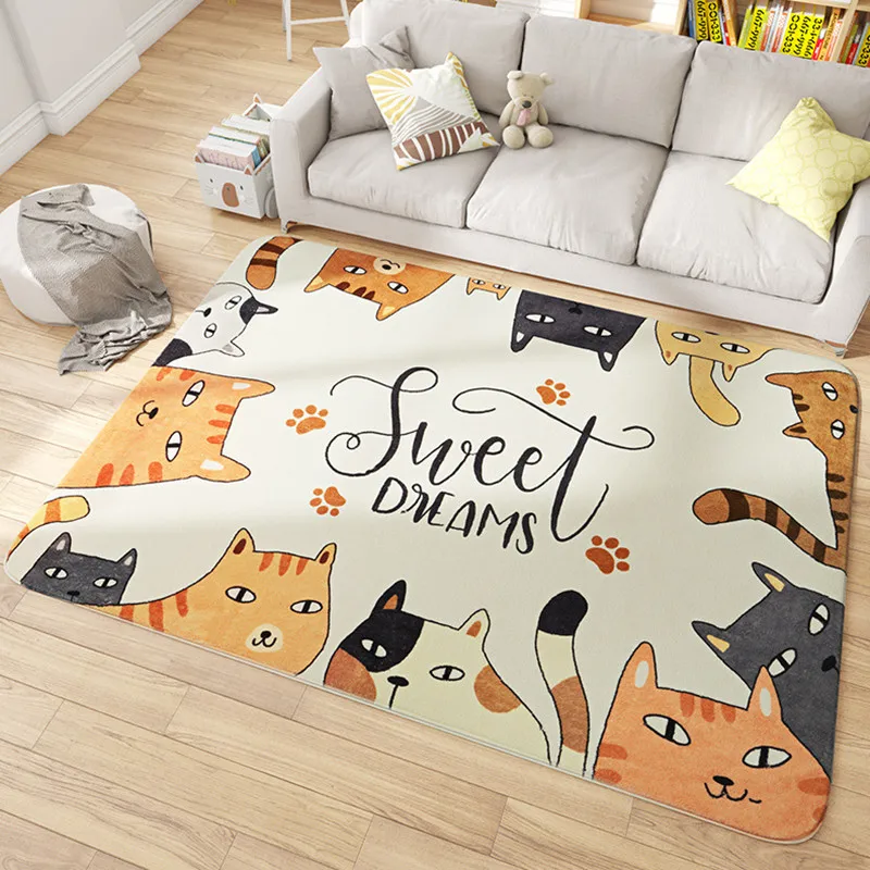 Livingroom Carpet Cartoon Circle Lamb Velvet Polyester Home Non-slip Breathable Children's Room Bedside Mat Machine Washable Rug