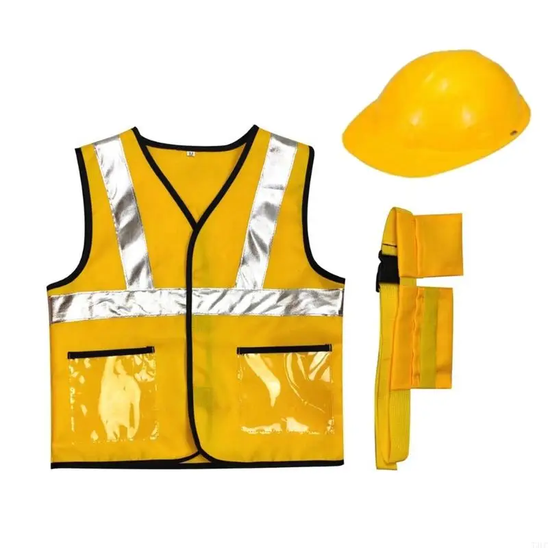T3LC Construction Worker Costumes Kid Builder Career Outfit Pretend Role Play Toy Set