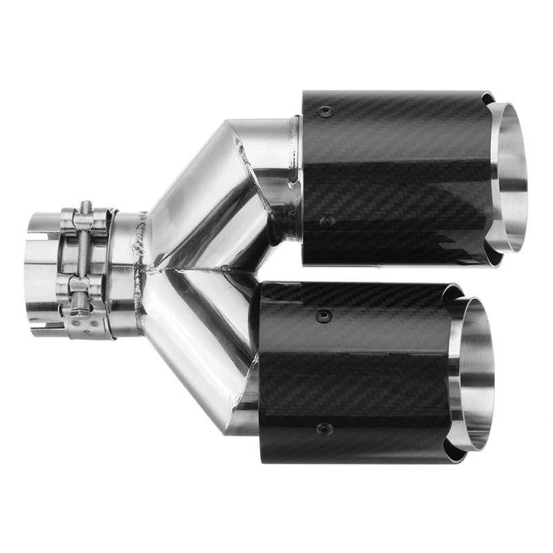 63mm/2.48'' Carbon Fiber Universal Y Shape Car Double Outlet Exhaust Pipe Mufflers Tube Stainless Steel accessories