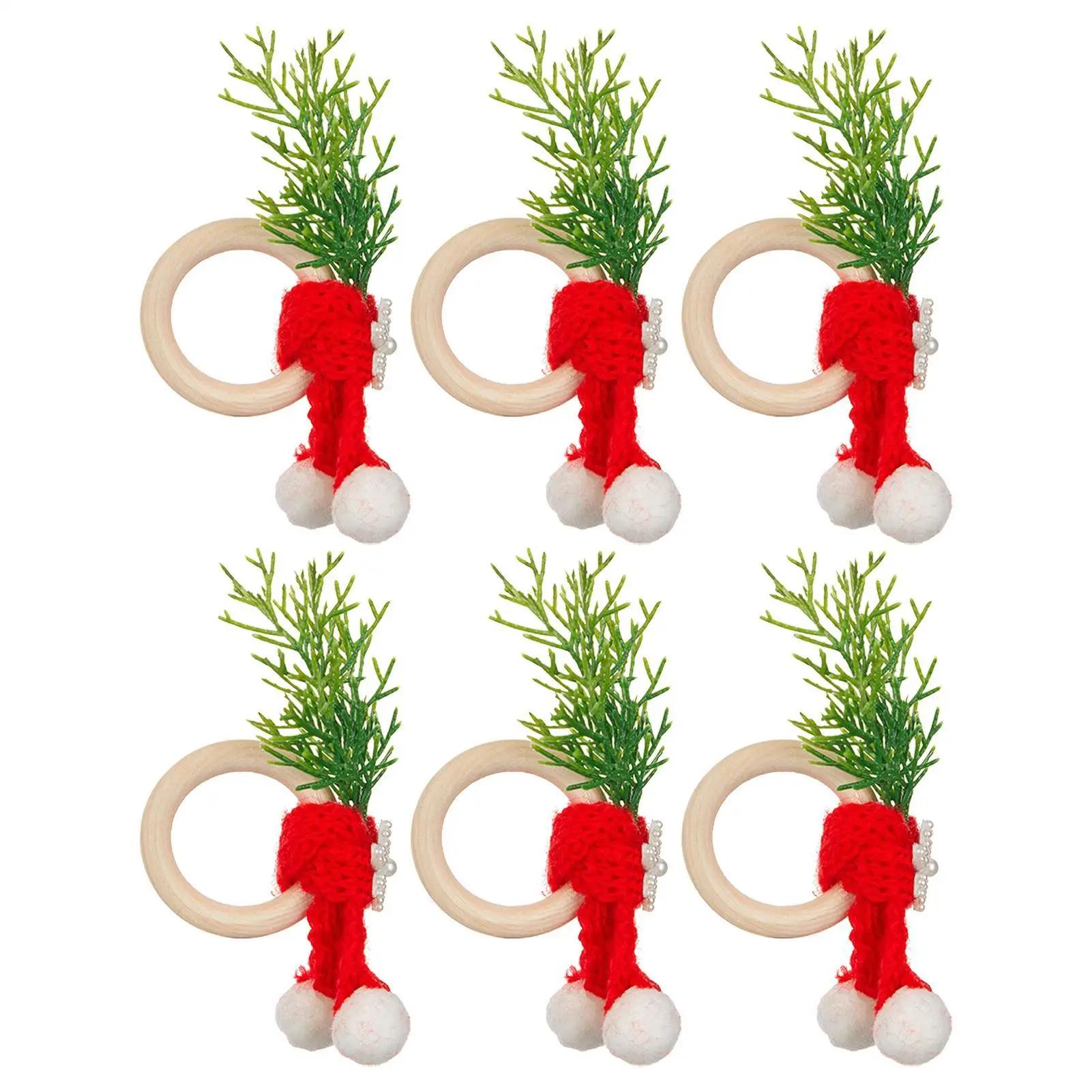6pcs Mini Christmas Napkin Rings Handmade Napkin Holders Christmas Pine Needles Napkin Holders Artificial Napkin Clasps