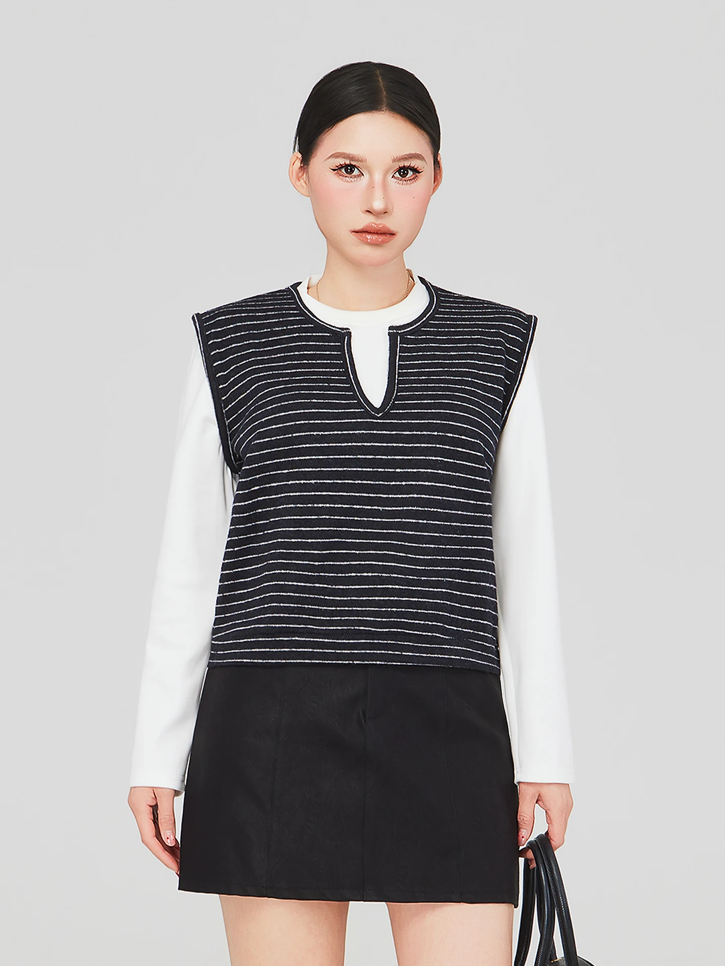 

plus Size Women's Casual Sle Long Sve Top Spring Early Unique Beautiful Slimming High-End Feel Patchwork Fake Two-Piece