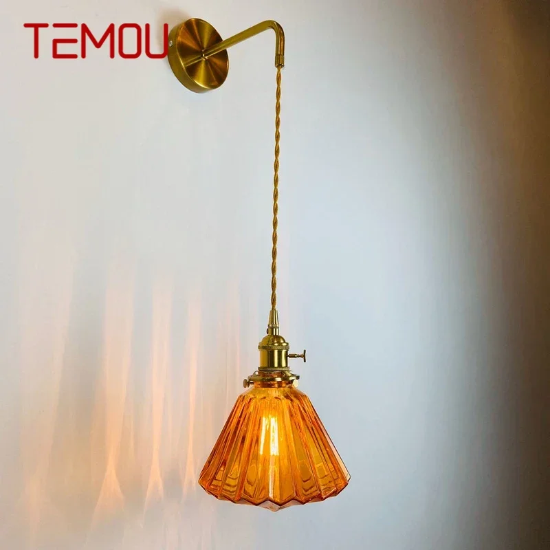 

TEMOU Nordic Brass Wall Lamp Indoor Living Room Bedroom Bedside Lamp Modern Hotel Corridor Hallway Wall Lamp