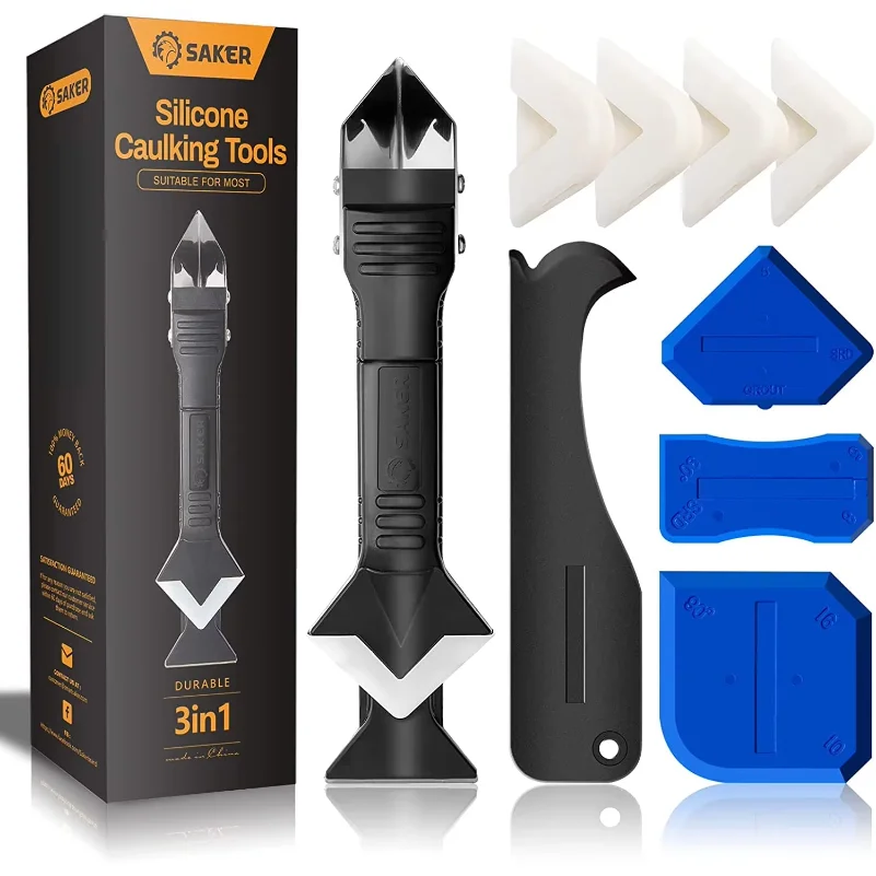 9PCS Caulk Nozzle Applicator Silicone Scraper Sealant Caulking Smooth Remover Tools Kit Floor Caulk Finisher Grout Accessoriess