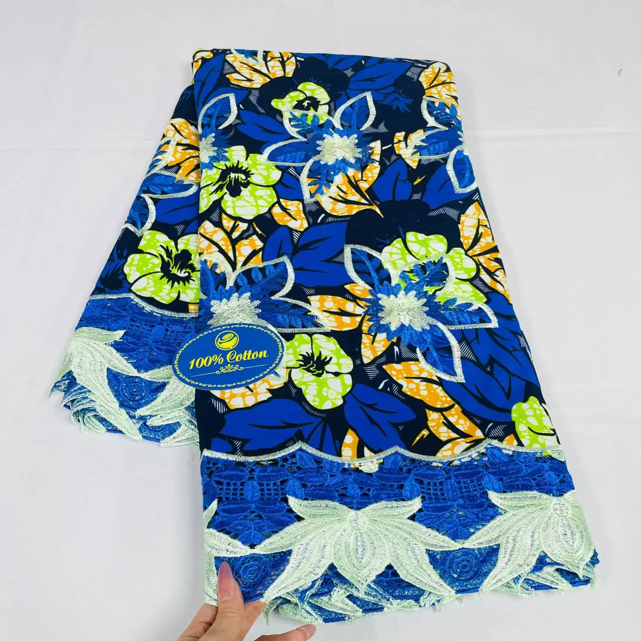 

5-ярдовая африканская восковая парча, кружевная ткань высокого качества, 100% хлопок, Анкара, восковая атласная кружевная ткань с принтом для женщин, вечерние платья KL1