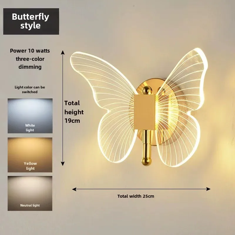 

Butterfly light wall lamp bedroom living decoration luxury modern fashion simple North Europe hotel villa bed decor