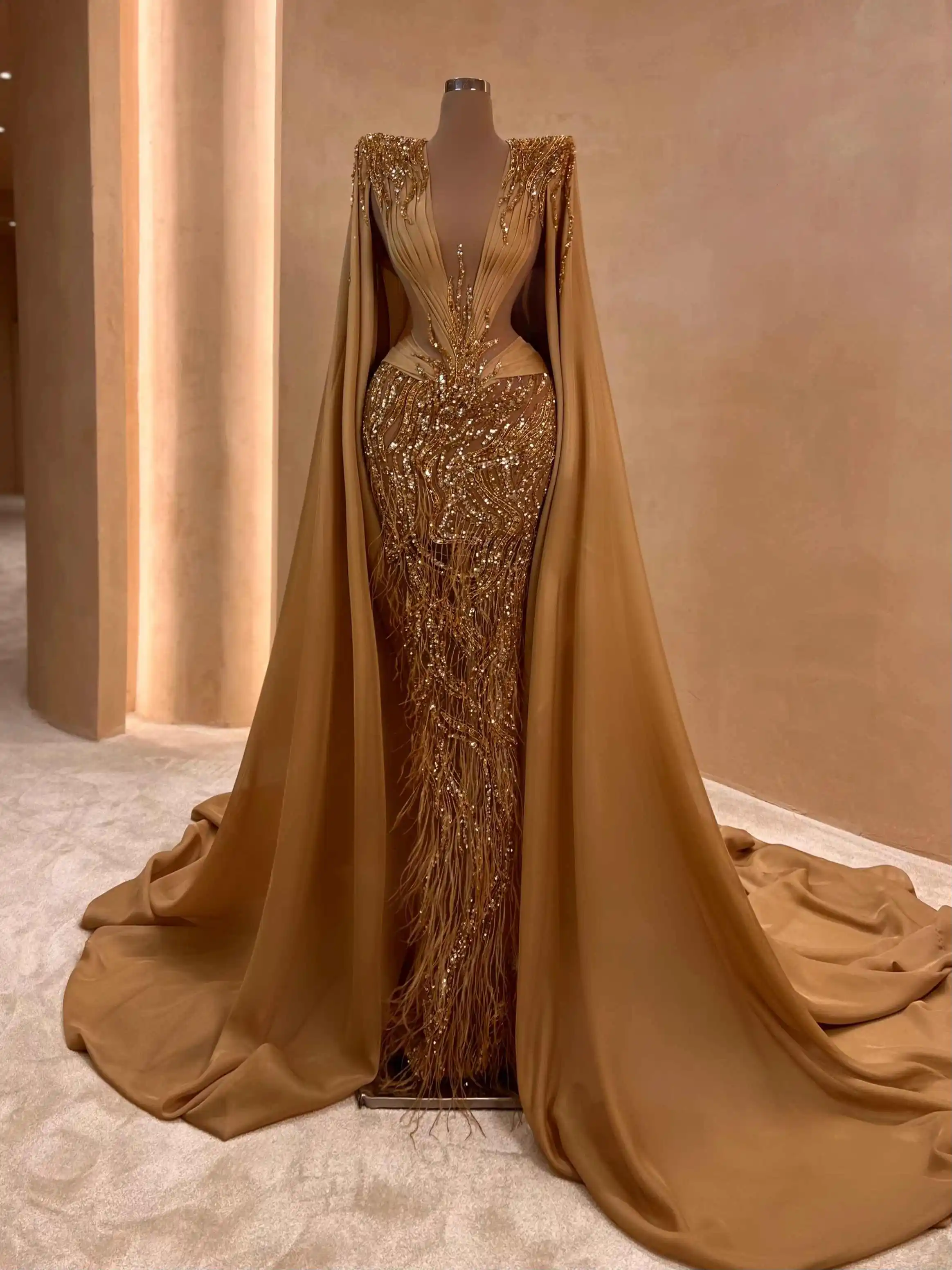 Elegant Sheath Gown Evening Dresses Sequins Deep V-Neck Celebrity Party Prom  Dresses Plus Size Color Customized