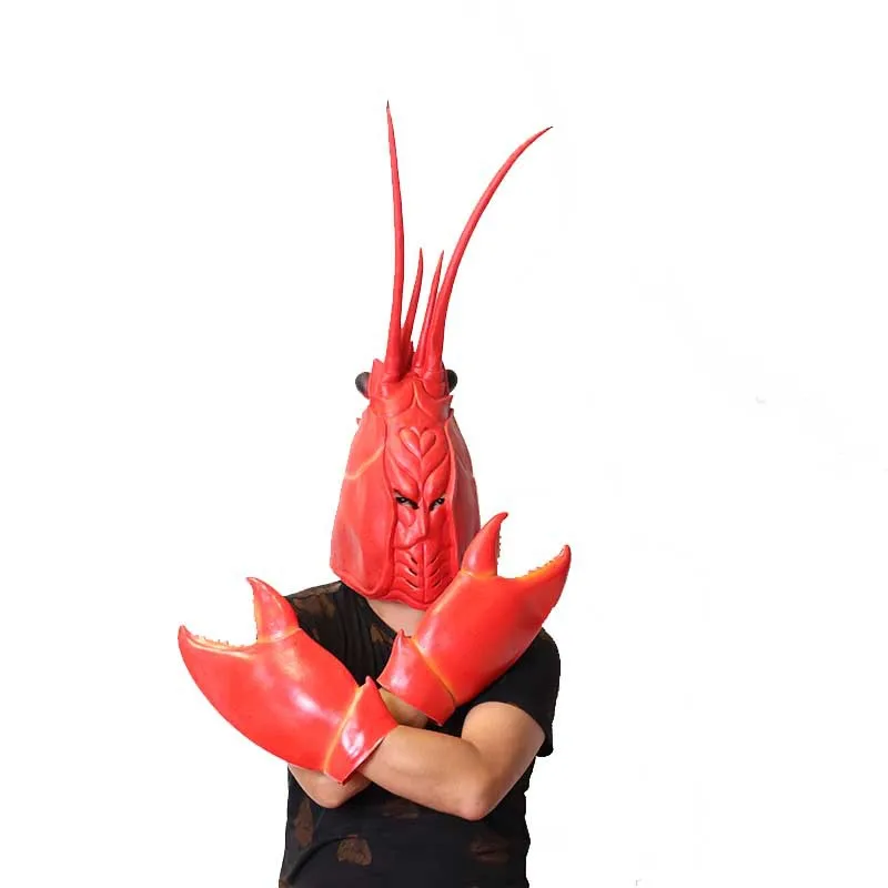 Cosplay Udang Lobster Hiasan Kepala Hewan Topeng Panggung Kinerja Kepiting Cakar Besar Penjepit Kreatif Lateks Sarung Tangan Peran Bermain Alat Peraga