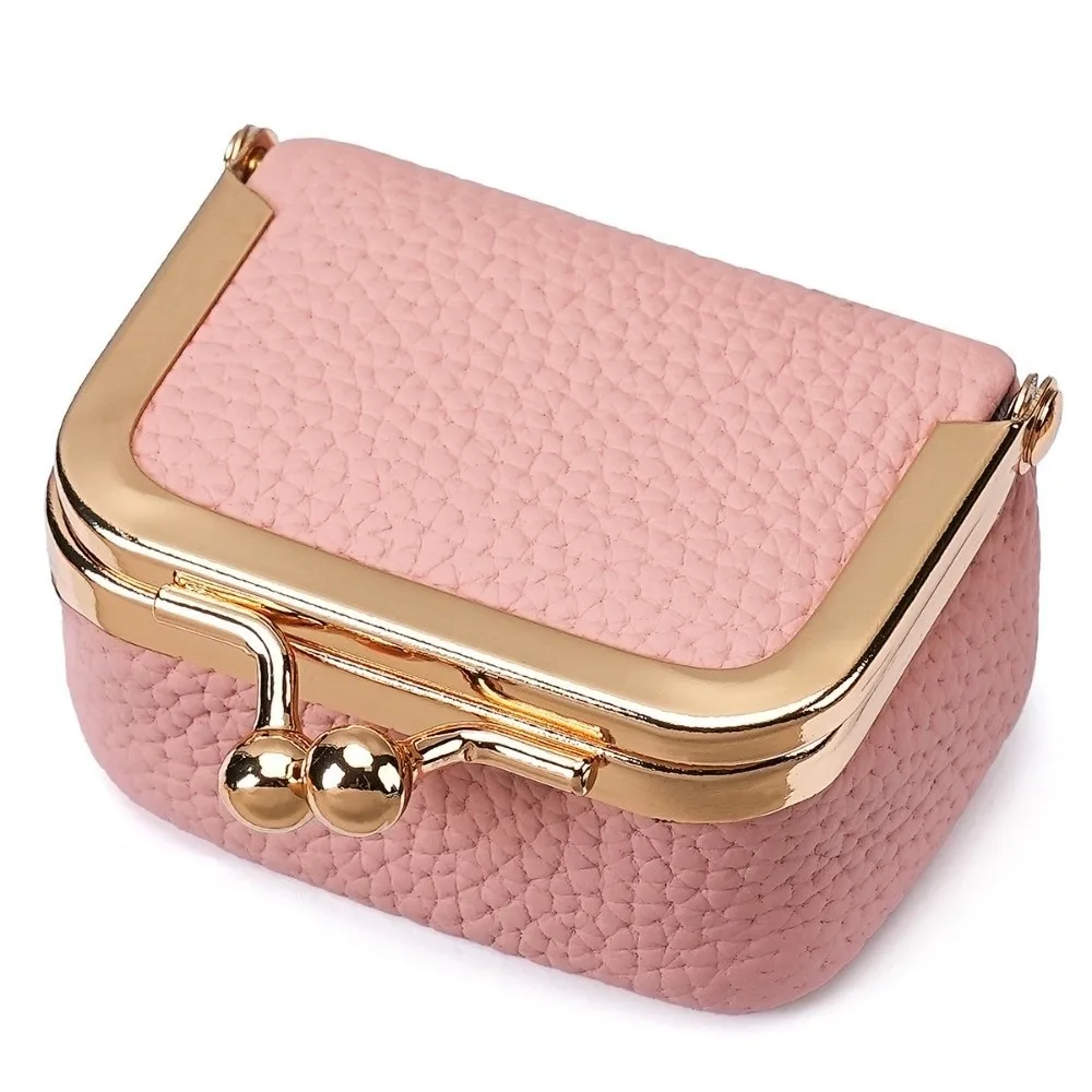

Genuine Leather Kiss Lock Coin Purse Square Multifunctional Leather Jewelry Bag Solid Color Mini Small Item Bag Keys Lipsticks