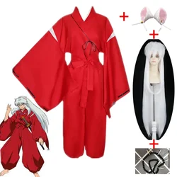 Inuyasha Wig Anime Inuyasha Cosplay Costume Halloween Carnival Adult Funny Costume Ear Necklace Wig