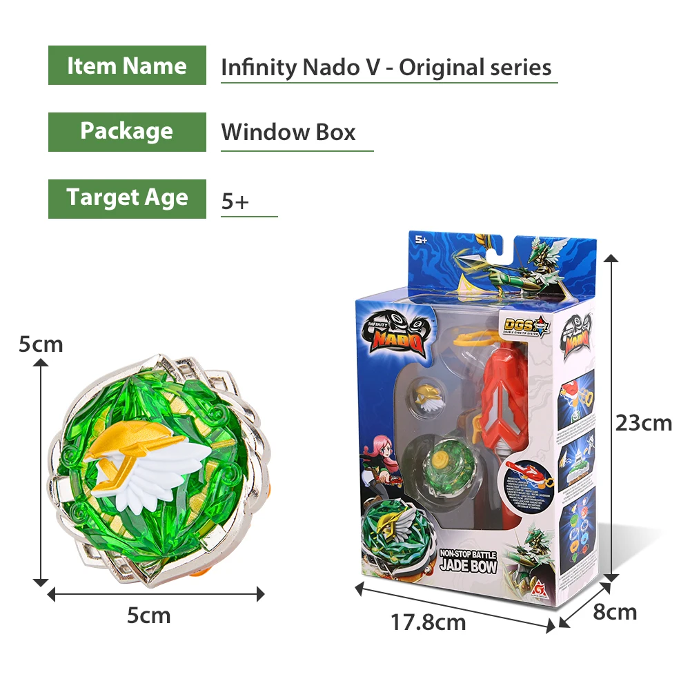 Infinity Nado 5 Original Series Jade Bow Non Stop Battle Metal Spinning Top Gyro WIth Magnetic Launcher Anime Genuine Kids Toys