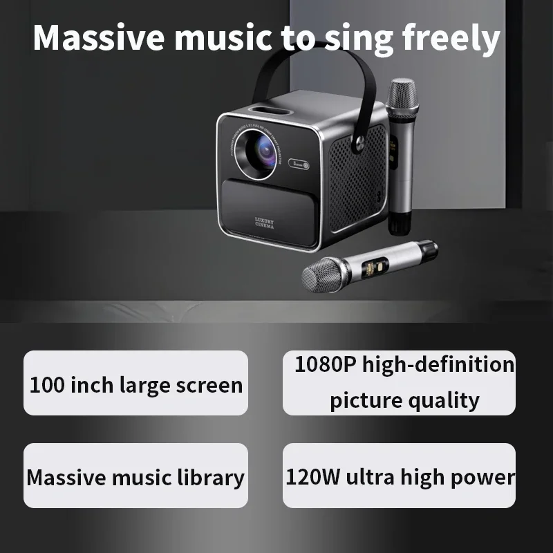 Portable Karaoke Projector With Dual Microphone High Fidelity Sound HD Wireless Projection
