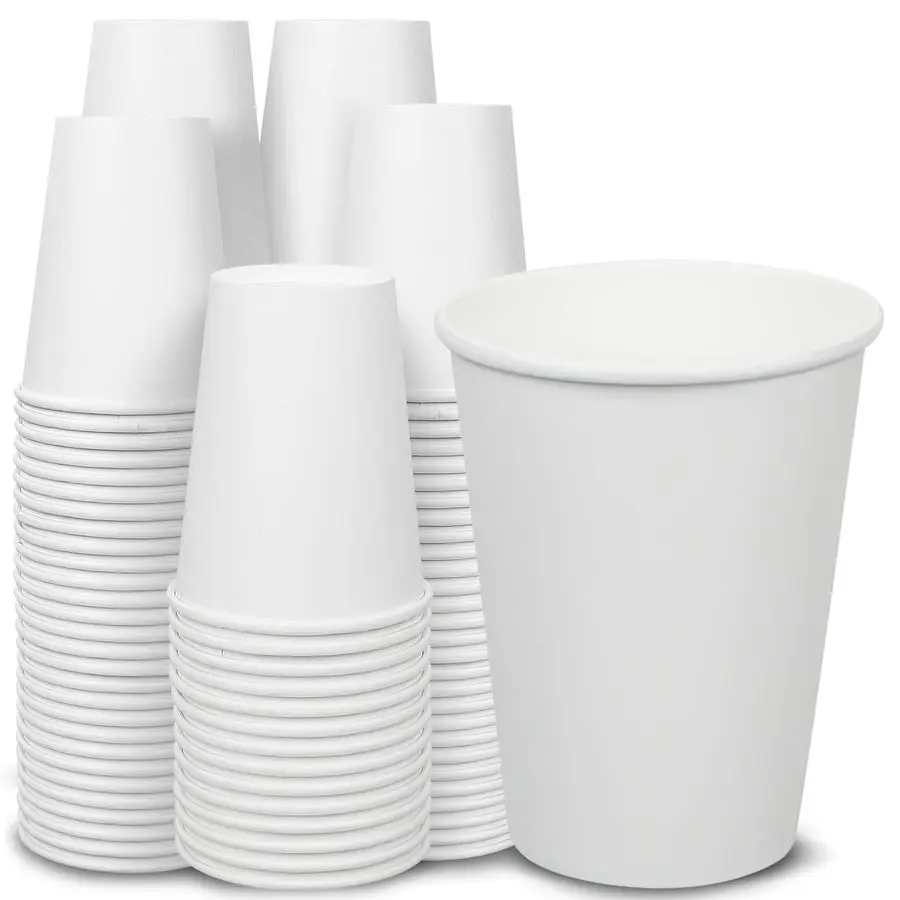 

200 Count 12 oz Disposable Coffee Cups Leak Proof Paper Cups Thickened Paper White Hot Coffee Cups