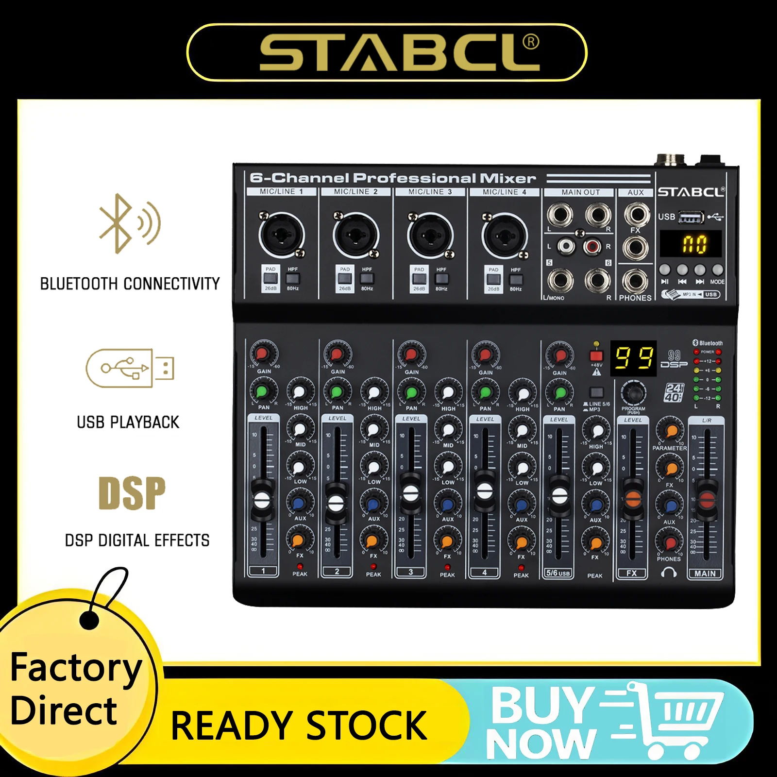 STABCL Hot sell mixing console 4/6 Channel Audio Mixer Console 48V Powered Digital Blue Tooth Professional Audio Mixer