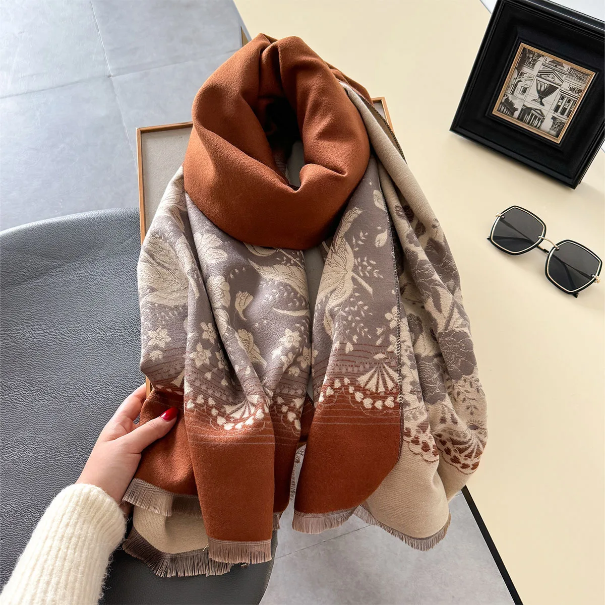 2024 Winter Scarf Women Cashmere Warm Pashmina Brand Foulard Female Shawls Wraps Thick Soft Bufanda Poncho Scarves Stole 2024