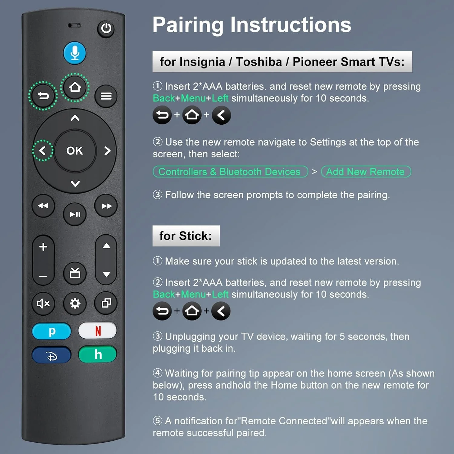 AMZ 4thReplacement for Fire-TV-Stick, for Insignia-Toshiba-Fire-TV-Remote-Control, for Fire Smart TV Cube