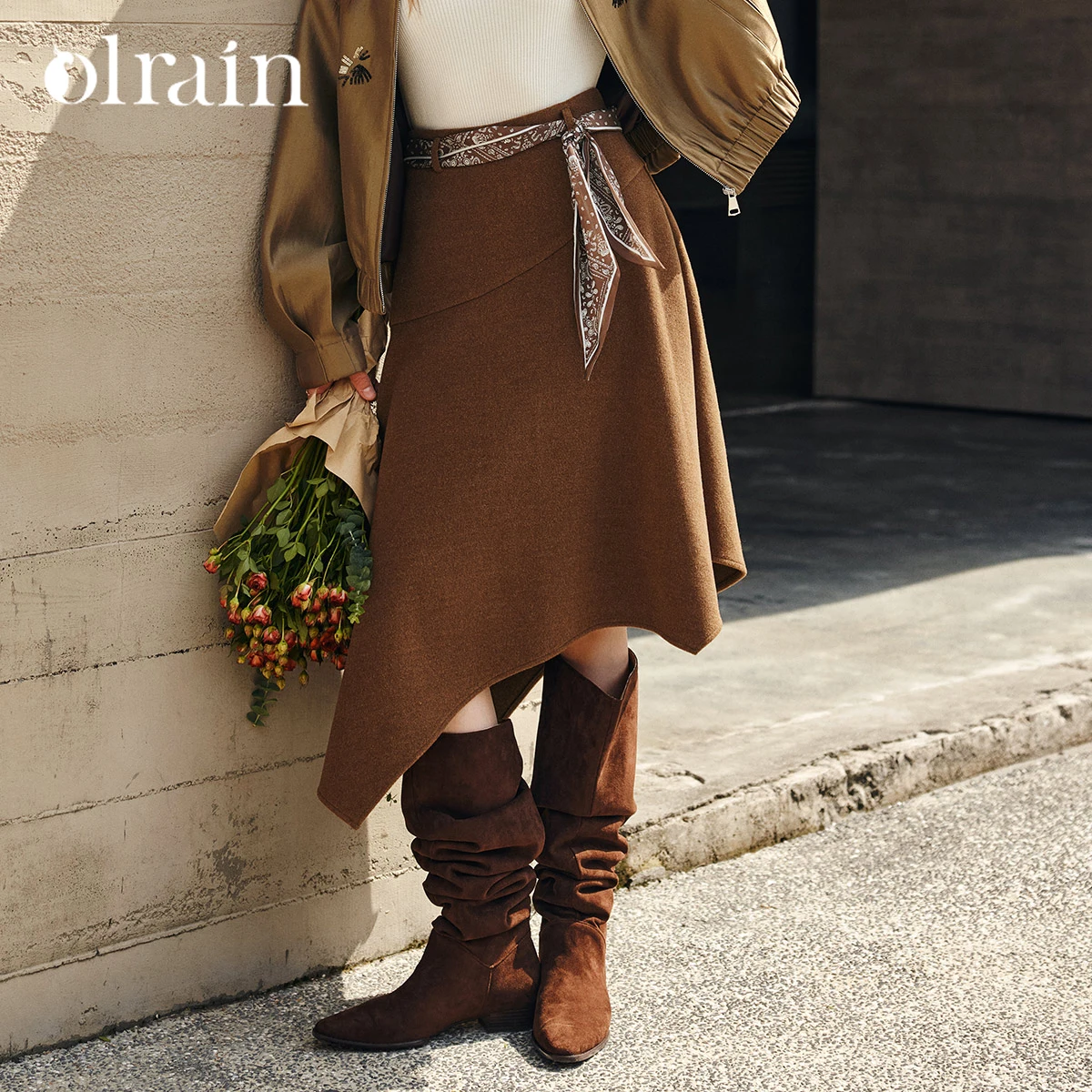 OLrain Women's Skirts 2026 Autumn New in Asymmetrical Design Skirt Elegant Solid Sashes Loose Skirt Ladies Clothing O57DB002018