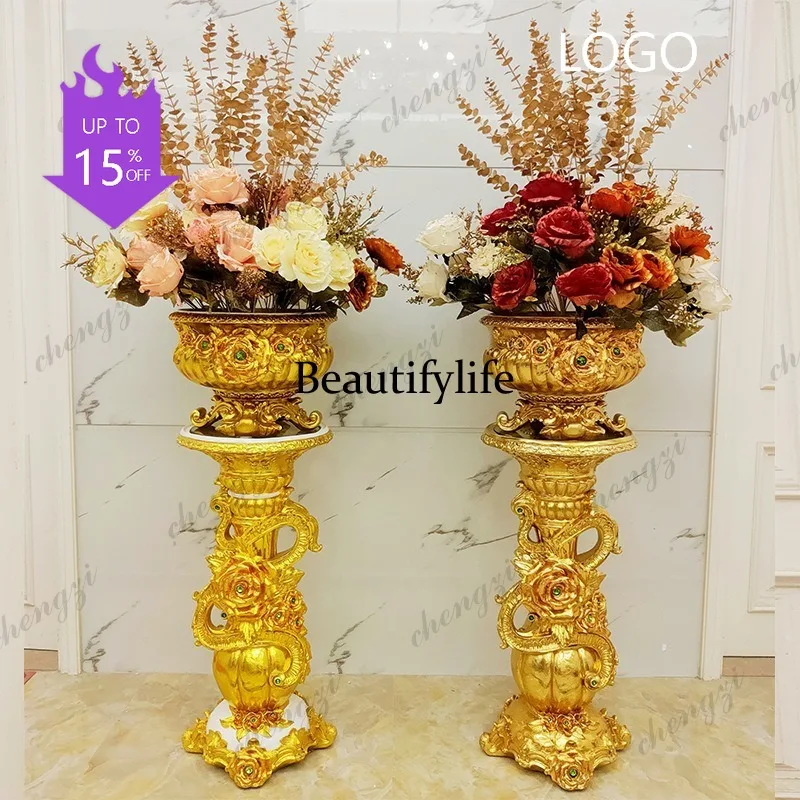 D1089 European living room floor-to-ceiling large vase ornament gold-plated home decoration TV cabinet flower arrangement
