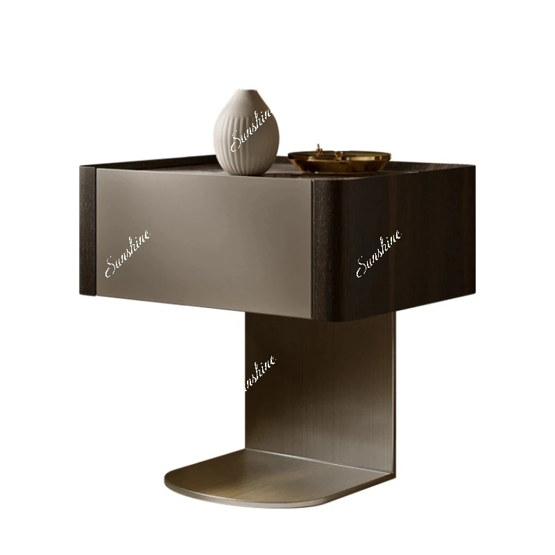 Italian minimalist light luxury bedside table high-end bedroom suspension, small apartment solid wood