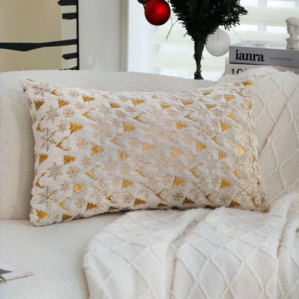 30x50 45x45 Christmas Tree Snowflake Elk Foil Print Decorative Cushion Cover  Soft Plush Christmas Pillowcase Living Room Sofa