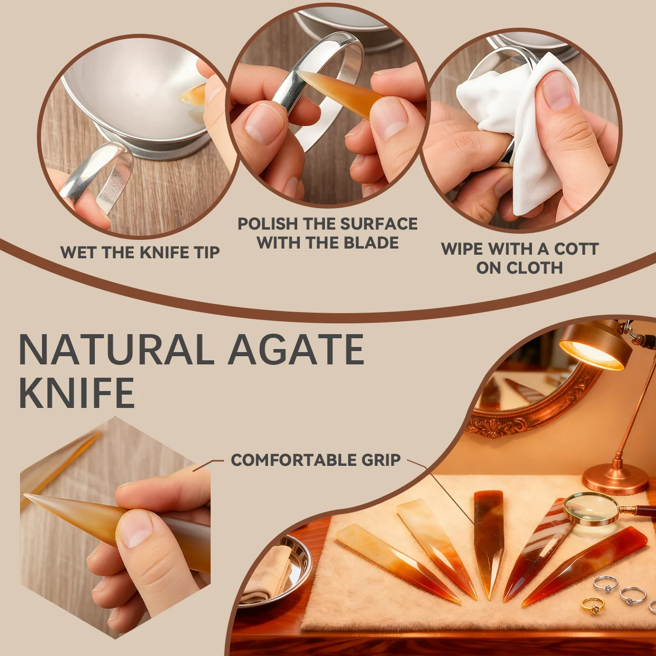 Toptos Agate Burnishing Tool for Jewelry Polishing and Wax Model Finishing, Metal Surface Smoothing Hand Tool for Jewelers