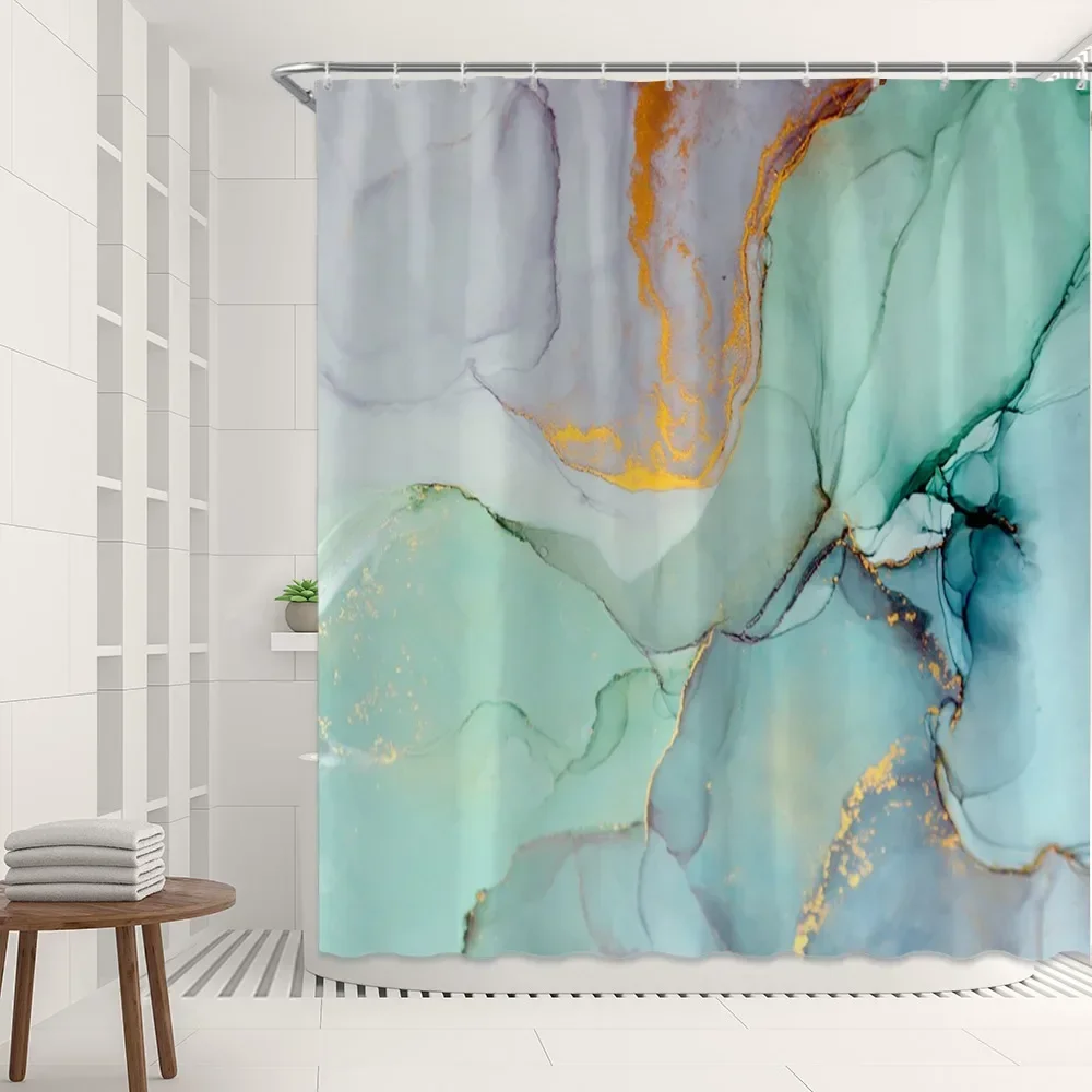 Luxury Abstract Fabric Shower Curtain Modern Black and Gold Marble Art Bathroom Shower Curtain Sets Ink Texture Bathroom Curtain