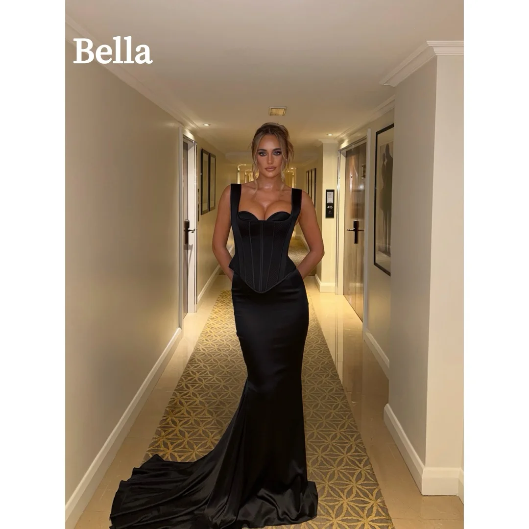 Bella Sweetheart Neck Sweep Train Prom Dress Floor-Length Mermaid vestidos de noche Corset stitching Satin Evening Dresses 2026